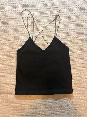 Full Tilt Black Ribbed V-Neck Crisscross Strap Tank